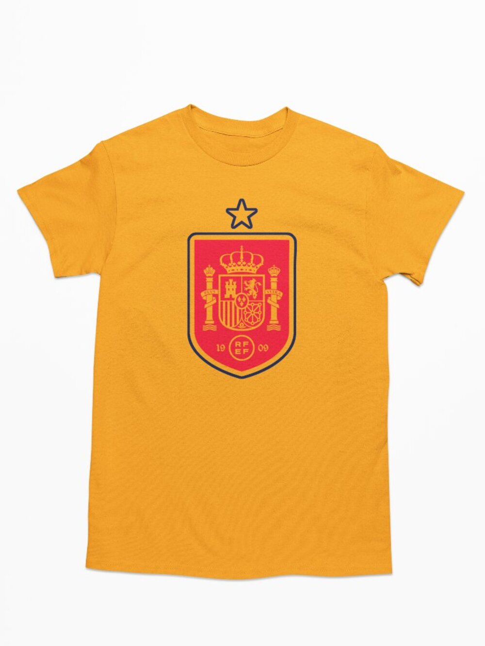 NEW Spain Espana National Soccer Team Big Logo T-Shirt GOLDEN YELLOW